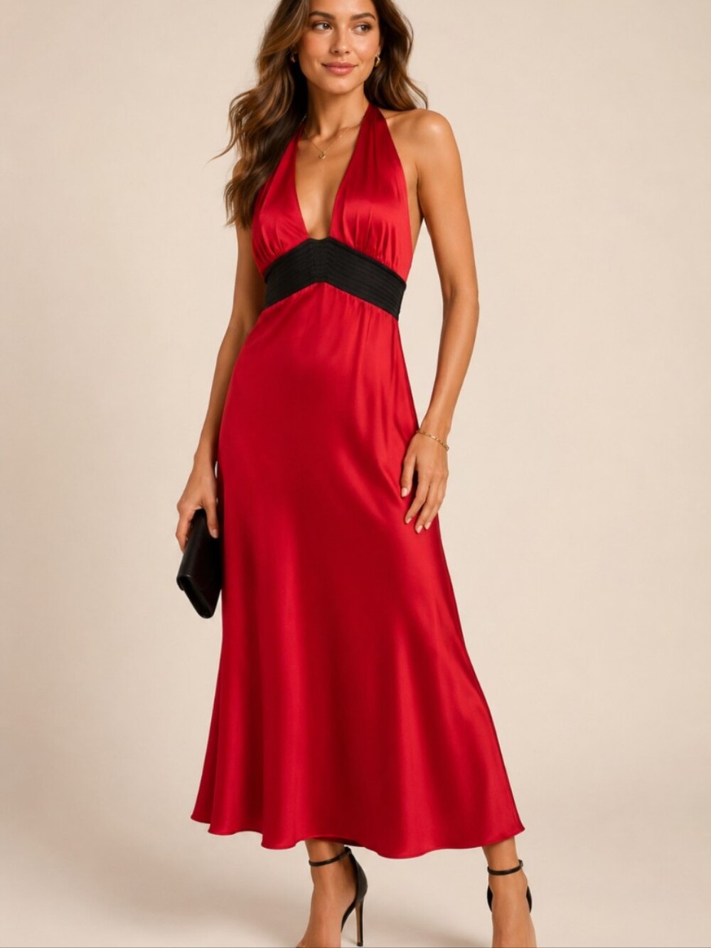 Silk Red Halter Dress Size 14 NWT Open Back Formal Evening Dress